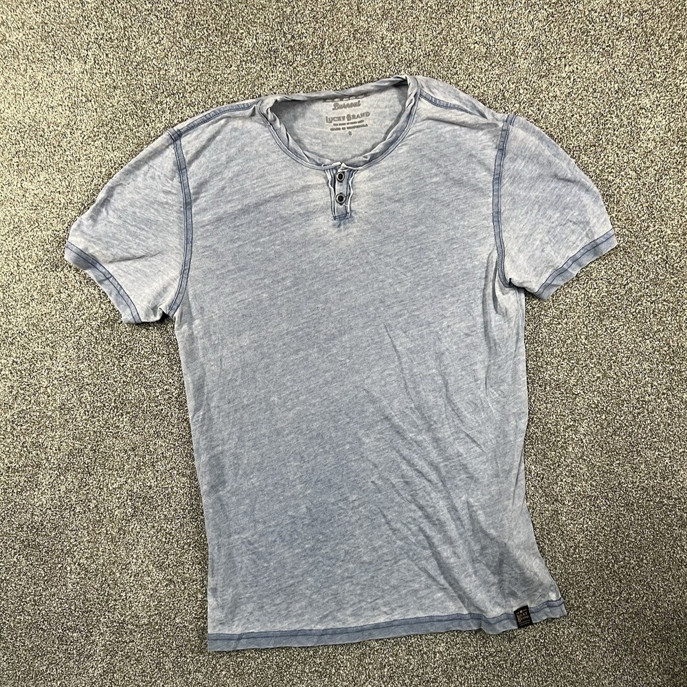 Lucky Brand Venice Burnout Men's Small Blue Henley T Shirt Distressed
